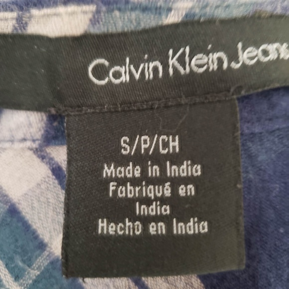 Calvin Klein Navy Plaid Lightweight Cotton Gauze Top - Size Small - Picture 4 of 5